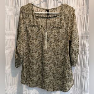 Massimo Dutti Olive Patterned Blouse